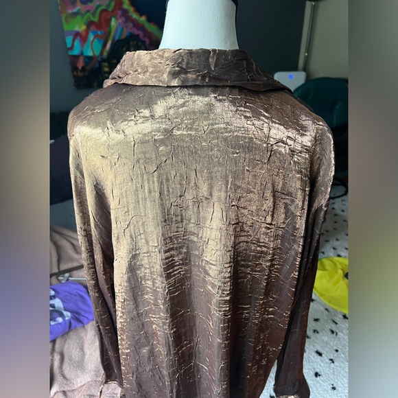 Gold Metallic Button-Up Blouse - Picture 6 of 7